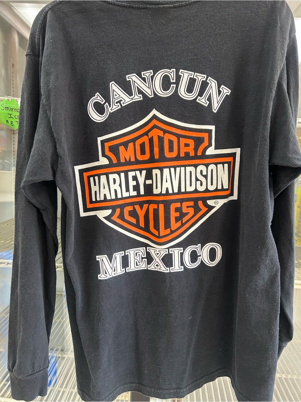 Harley-Davidson Black Long Sleeve Shirt with Orange & White Logo - Cancun Mexico
